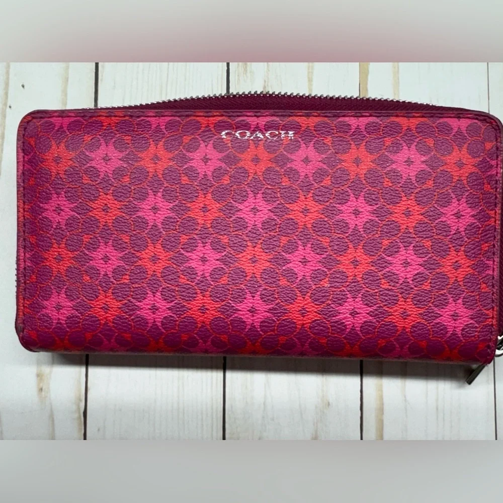 Coach Waverly Signature Accordion Zip Around Coated Canvas Wallet